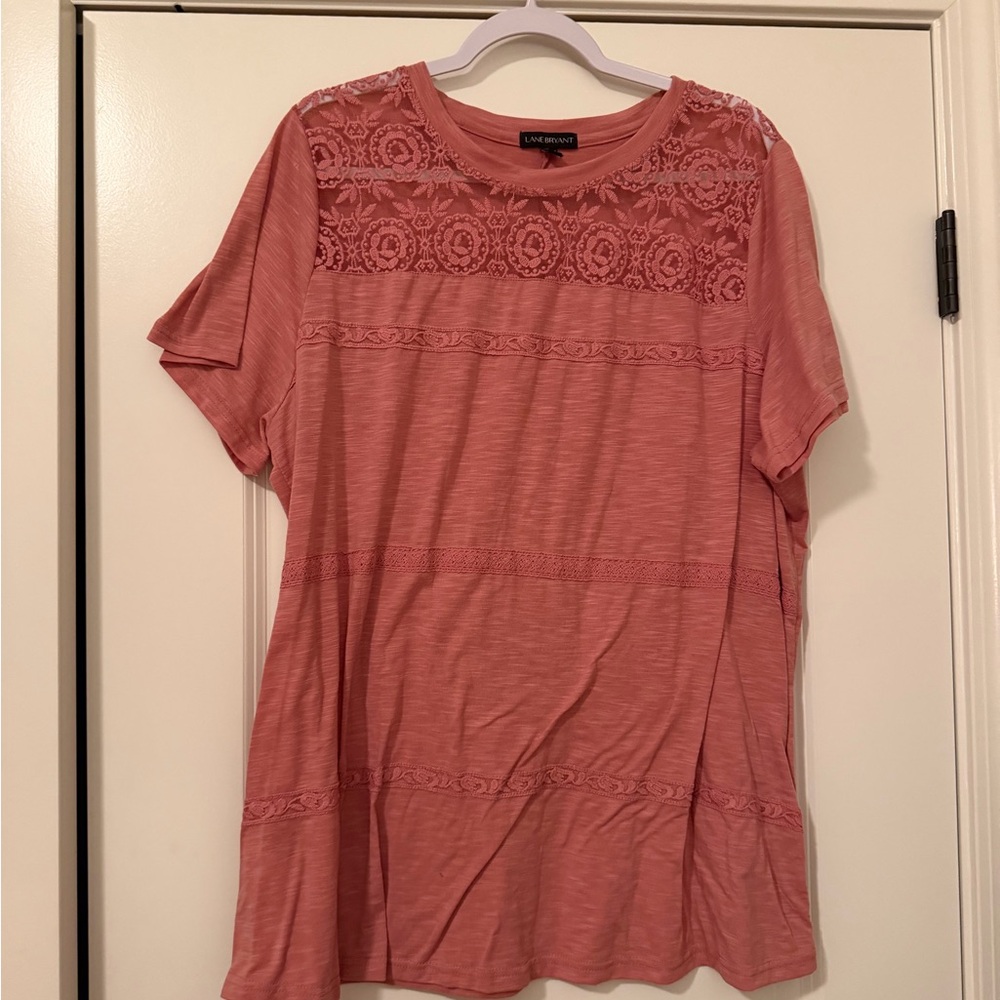 Lane Bryant Rose Pink Lace Short Sleeve Tee